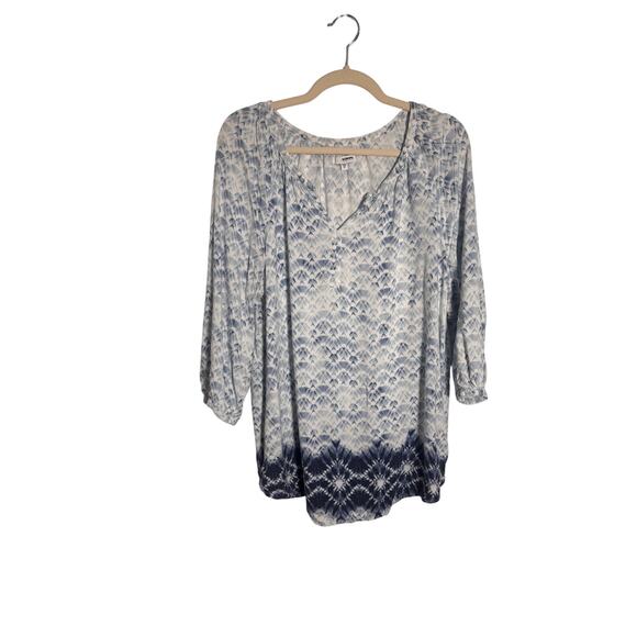 Sonoma Plus Size 1X Blue Geometric Print Peasant Blouse Coastal Beach Resortwear - Picture 1 of 6